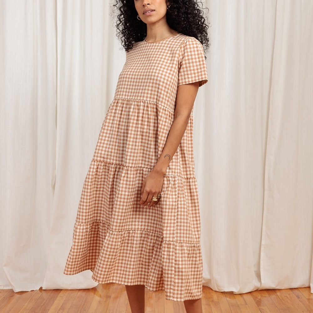 Tradlands Chalet Tiered Dress Cotton Linen Midi‎ Sz M